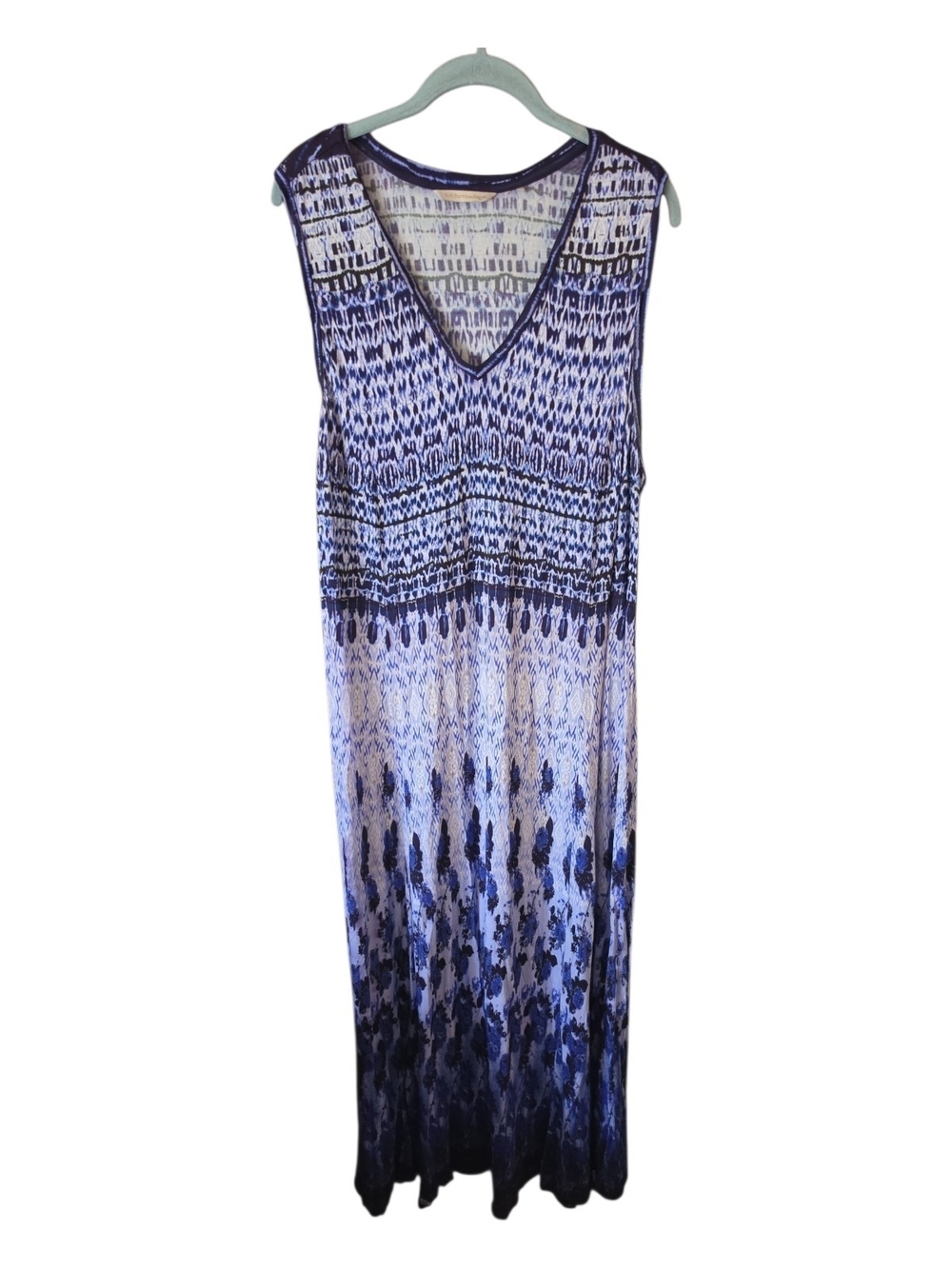 SOFT SURROUNDINGS | Blue Boho Tribal Stretch Rayon Sleeveless Maxi Dress | S M - Picture 2 of 6